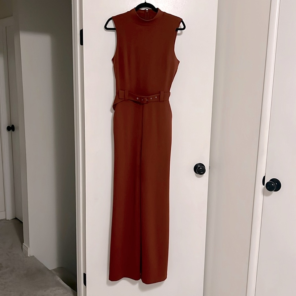 Express 70s inspired burnt orange jumpsuit